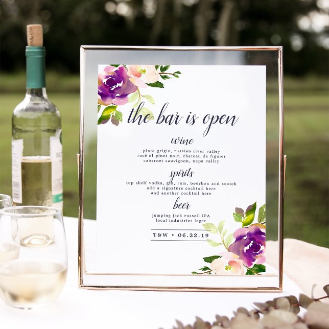 Affiche Panneau de menu Mariage de la barre en fleur vive (Créateur téléchargé)