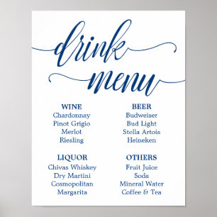 Affiche Panneau de menu Mariage Signal bleu marine Calligr