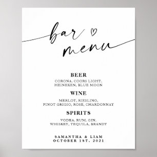Affiche Panneau de menu minimaliste de la barre de Mariage