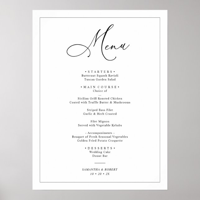 Affiche Panneau de menu minimaliste moderne noir et blanc (Devant)