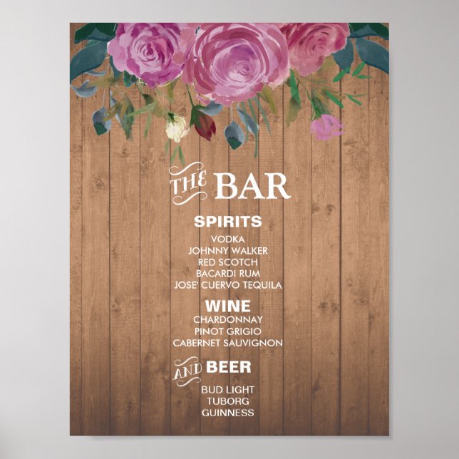 Affiche Panneau de menu Rustique chic | Bar de fête de mar (Devant)