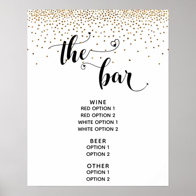 Affiche Panneau de menu « The Bar » écriture cœur et confe (Devant)