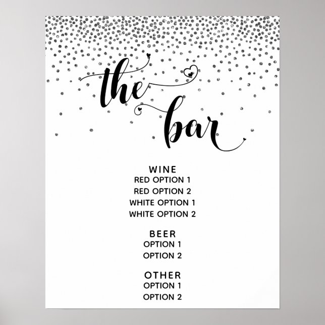 Affiche Panneau de menu « The Bar » écriture cœur et confe (Devant)