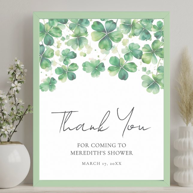 Affiche Panneau de Merci de Fête des mariées shamrock (Shamrock Clover Bridal Shower Thank You Sign)