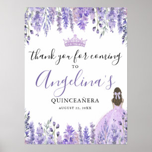 Affiche Panneau de Merci Floral pourpre Quinceanera