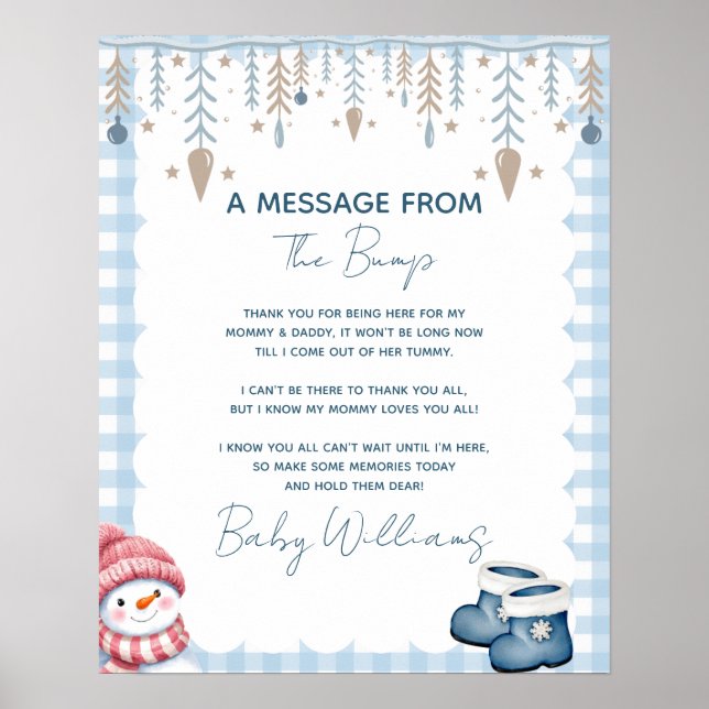 Affiche Panneau de Message de Bébé pour Shower d'Hiver (Devant)