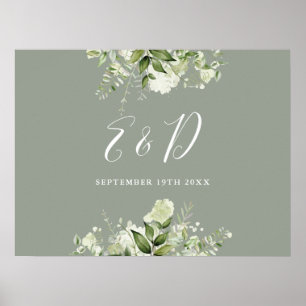 Affiche Panneau de monogramme de verdure florale vert saug