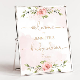 Affiche Panneau de mousse de baby shower d'or floral