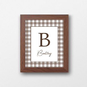 Affiche Panneau de nom de nurserie à carreaux Gingham marr