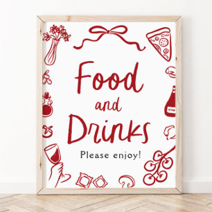 Affiche Panneau de nourriture et de boissons dessiné à la