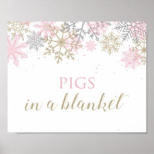 Affiche Panneau de nourriture flocon de neige rose Winter