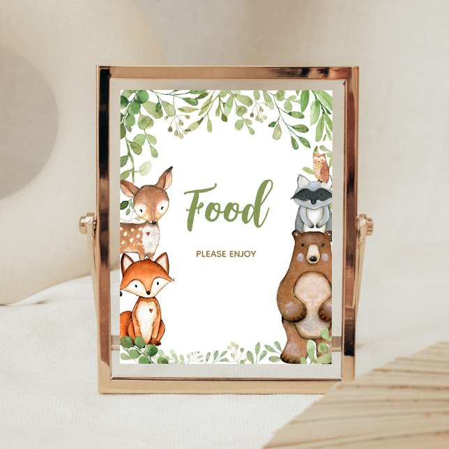 Affiche Panneau de nourriture pour Baby Shower avec thème  (Woodland Animals Baby Shower Food Sign)