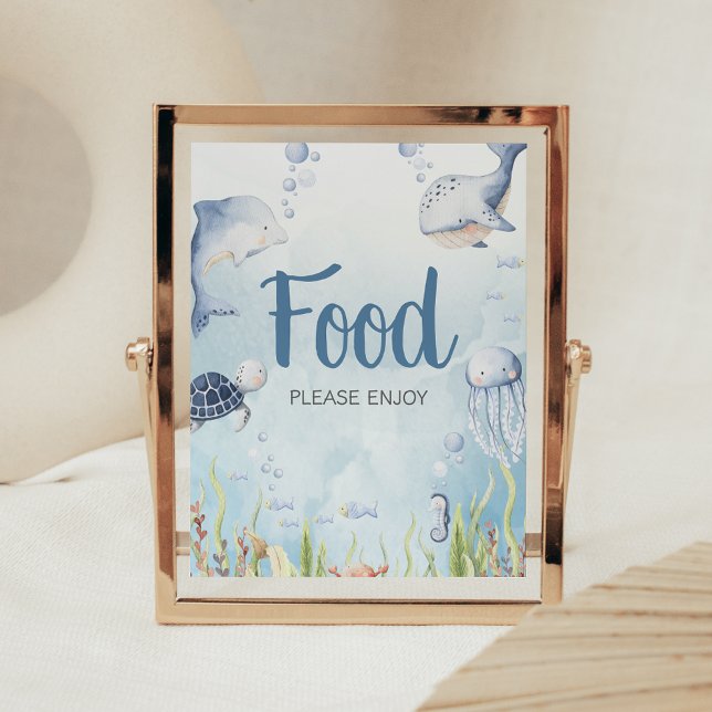 Affiche Panneau de nourriture pour Baby Shower Bleu sous l (Under the Sea Baby Shower Sign)
