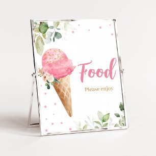 Affiche Panneau de nourriture pour Baby Shower Glace Rose