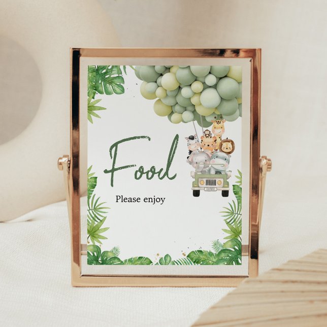 Affiche Panneau de nourriture pour Baby Shower Jungle Oh B (Safari Animals Baby Shower Sign)