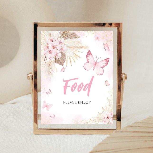 Affiche Panneau de nourriture pour Baby Shower Papillon Ro (Girl Butterfly Pampas Grass Baby Shower Food Sign)