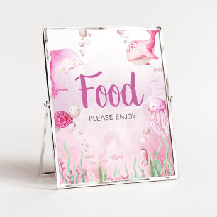 Affiche Panneau de nourriture pour Baby Shower Rose sous l