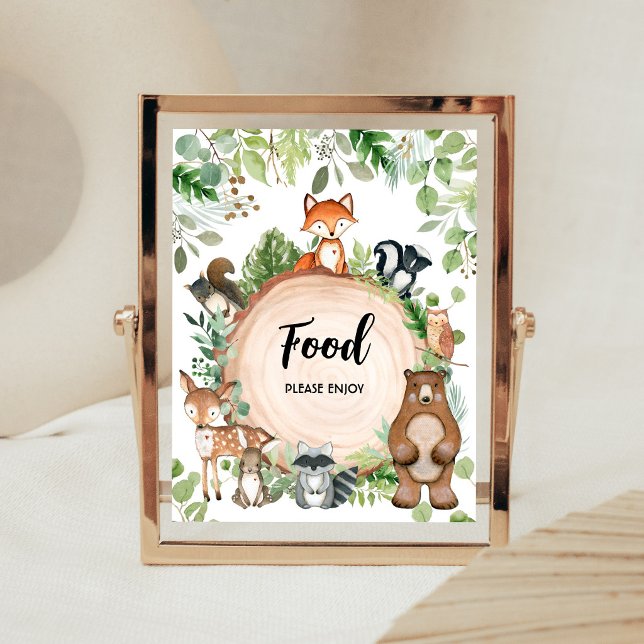 Affiche Panneau de nourriture pour Baby Shower sur les Ani (Wood Slice Woodland Baby Shower Food Sign)