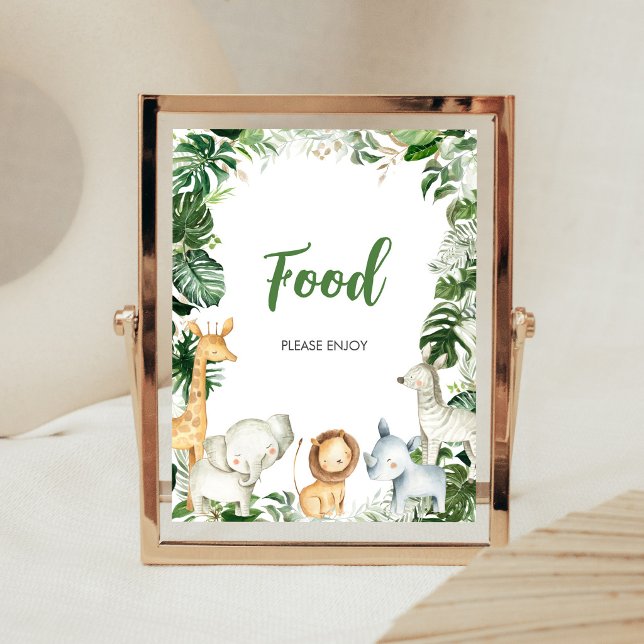 Affiche Panneau de nourriture pour Baby Shower Wild One Sa (Greenery Jungle Baby Shower Food Sign)