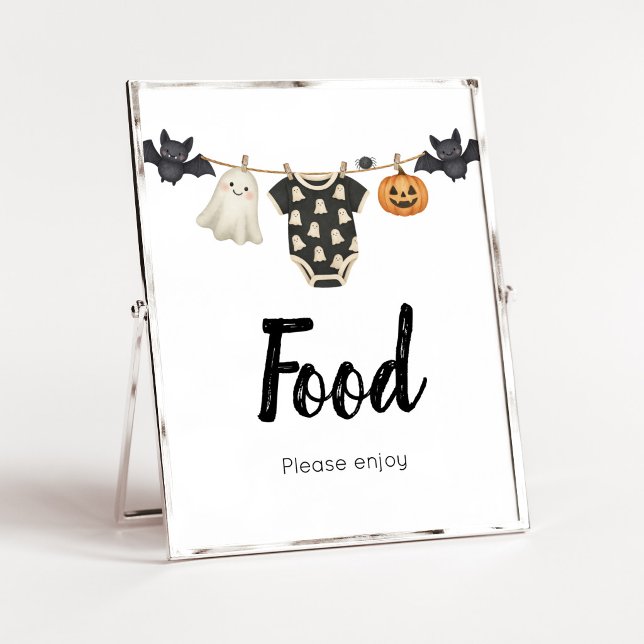 Affiche Panneau de nourriture pour la corde à linge Little (A Little Boo Halloween Baby Shower Food Sign)