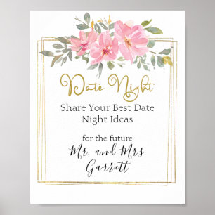 Affiche Panneau de nuit de rendez-vous floral rose pâle aq