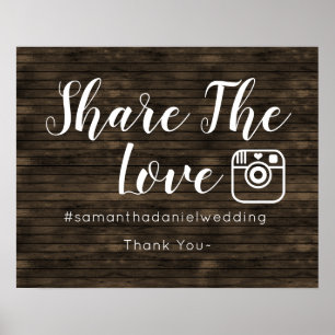 Affiche Panneau de partage Instagram mariage en bois de gr