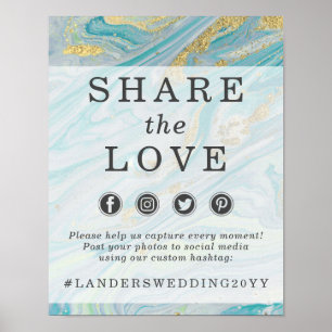 Affiche Panneau de photo avec hashtag pour mariage Marbre 