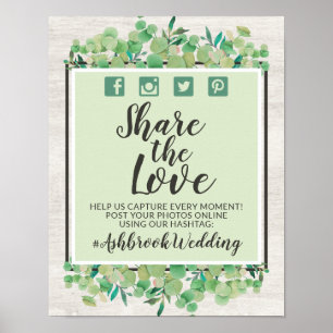Affiche Panneau de Photo avec Hashtag pour Mariage Rustiqu