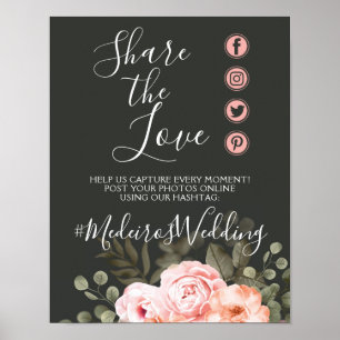 Affiche Panneau de photo avec hashtag pour un mariage élég