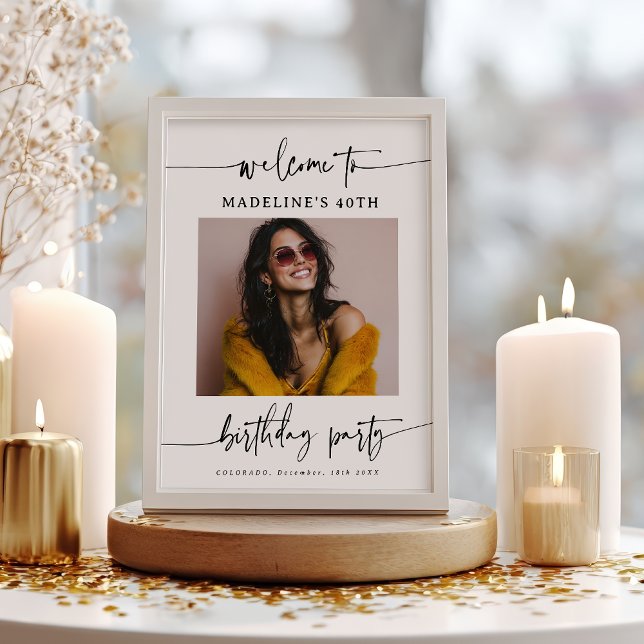 Affiche Panneau de photo de mariage à l'écriture élégante  (Modern Simple Elegant Script Wedding Photo Sign)