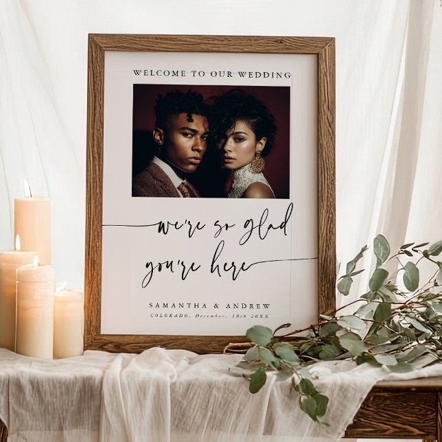 Affiche Panneau de photo de mariage à l'écriture élégante  (Modern Simple Elegant Script Wedding Photo Sign)