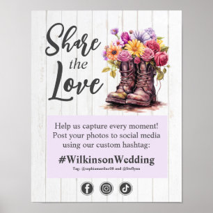 Affiche Panneau de photo de signe de mariage de botte flor