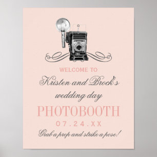 Affiche Panneau de photobooth de mariage rose caméra vinta