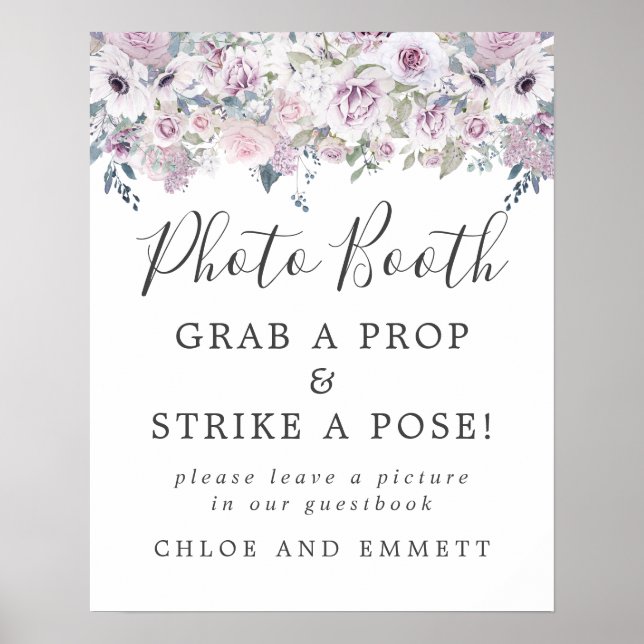 Affiche Panneau de Photomaton de Mariage à Fleurs Violette (Devant)