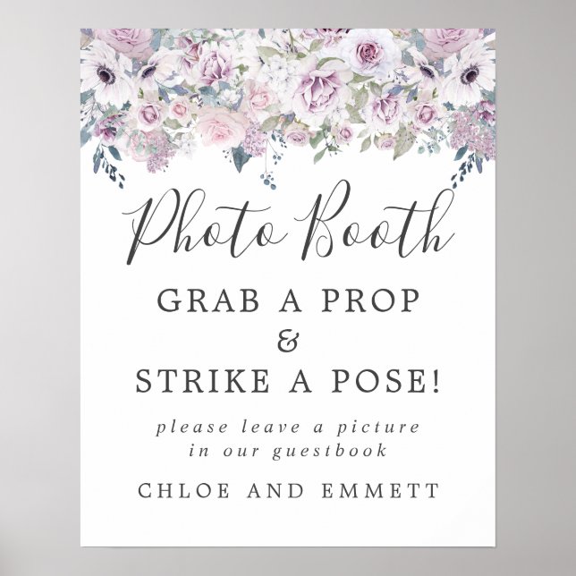 Affiche Panneau de Photomaton de Mariage Fleurs Violettes  (Devant)
