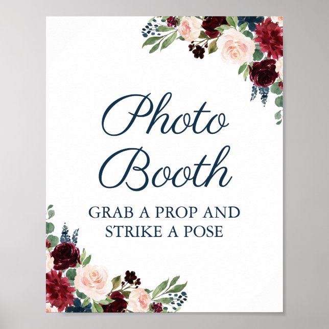 Affiche Panneau de photomaton de mariage floral Navy et Ma (Devant)