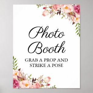 Affiche Panneau de Photomaton de Mariage Floral Rose Rusti