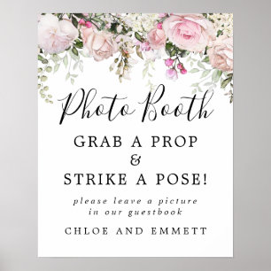 Affiche Panneau de Photomaton de Mariage Floral Rose Rusti