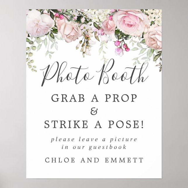 Affiche Panneau de Photomaton de Mariage Floral Rose Rusti (Devant)
