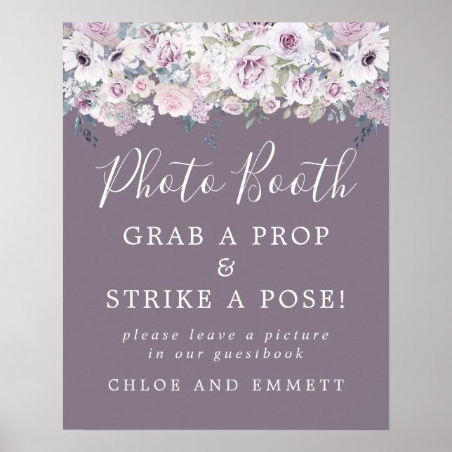 Affiche Panneau de Photomaton de Mariage Floral Violet Rus (Devant)