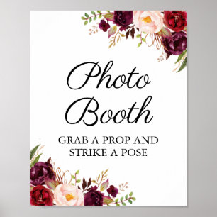 Affiche Panneau de photomaton de mariage Marsala et floral