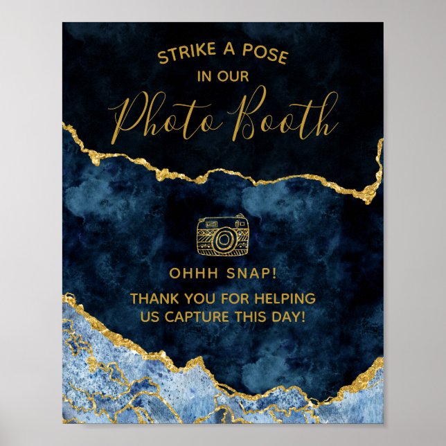 Affiche Panneau de photomaton de mariage Navy Blue Gold Fo (Devant)