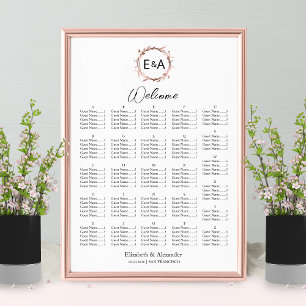 Affiche Panneau de plan de table alphabétique à monogramme