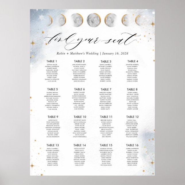 Affiche Panneau de plan de table céleste avec 16 tables ou (Devant)