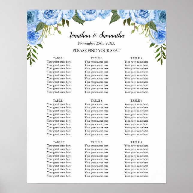 Affiche Panneau de plan de table de cérémonie de mariage f (Devant)