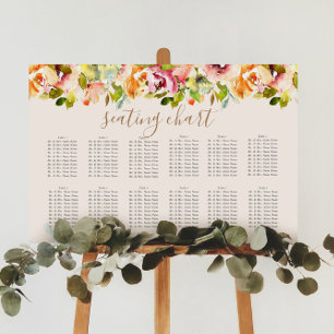 Affiche Panneau de plan de table de jardin floral aquarell