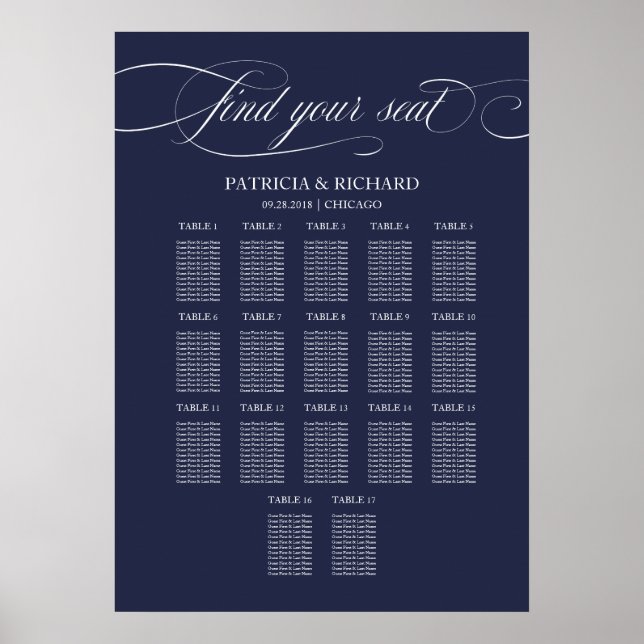 Affiche Panneau de plan de table de mariage 16 tables (Devant)