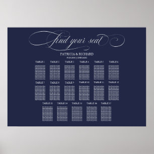 Affiche Panneau de plan de table de mariage 17 tables bleu