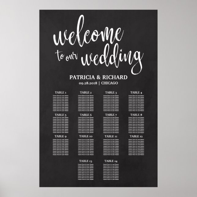 Affiche Panneau de plan de table de mariage à 14 tables su (Devant)