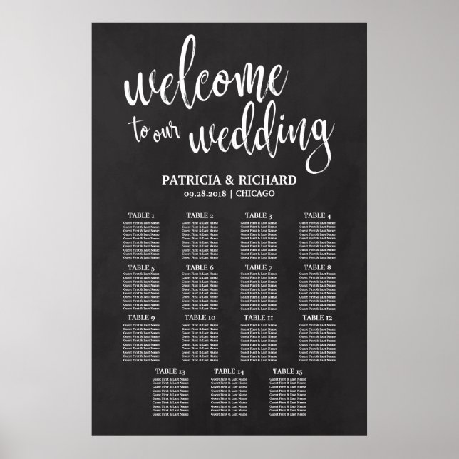 Affiche Panneau de plan de table de mariage à 15 tables Ta (Devant)